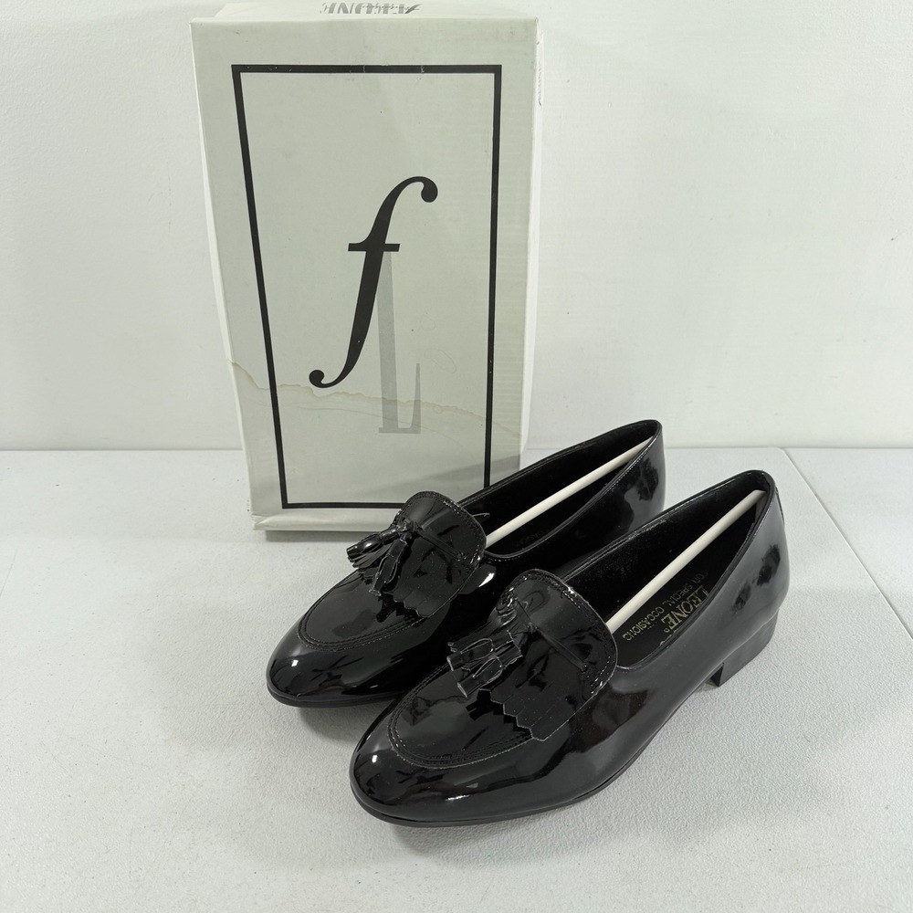 Frederico Leone Black Patent Leather Kiltie Tassel Men's Tuxedo Loafers 8.5 M